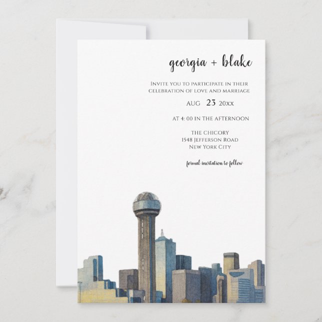  Dallas Texas Skyline Wedding Invitation Einladung (Vorderseite)