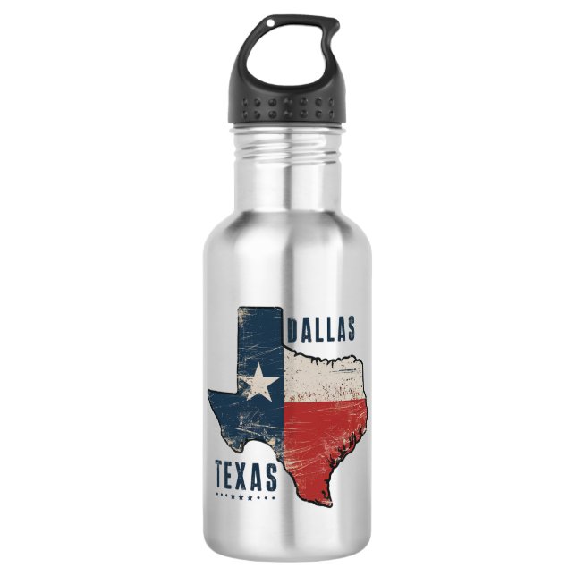 Dallas Texas Staat Map Flag Edelstahlflasche (Vorderseite)