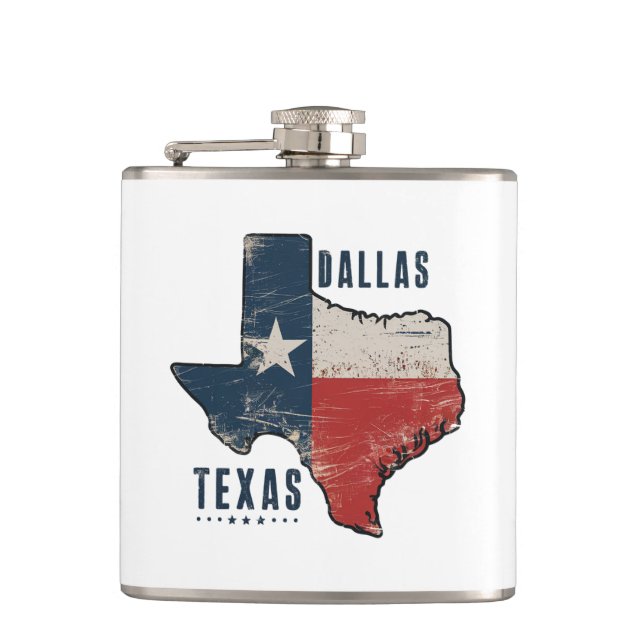 Dallas Texas Staat Map Flag Flachmann (Vorderseite)