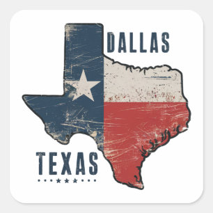 Dallas Texas Staat Map Flag Quadratischer Aufkleber