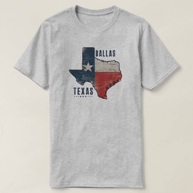 Dallas Texas Staat Map Flag T-Shirt (Design vorne)