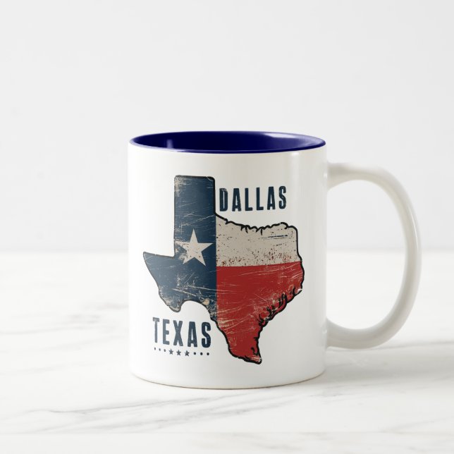 Dallas Texas Staat Map Flag Zweifarbige Tasse (Rechts)