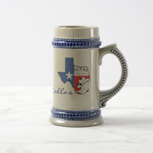 Dallas Texas Staat Map mit Star, Boots, Hat Stein Bierglas