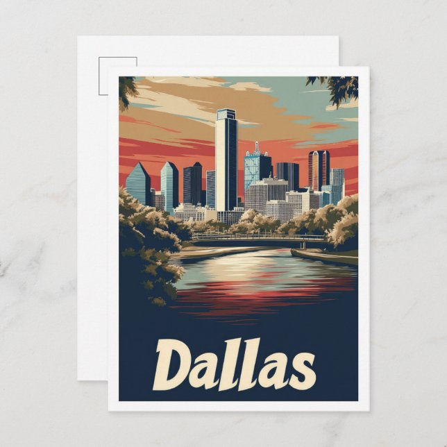 Dallas Texas USA Art Vintage Reisevorführung Postkarte (Vorne/Hinten)