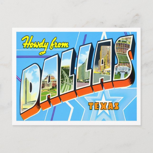 Dallas, Texas Vintag Big Letters Postkarte (Vorderseite)