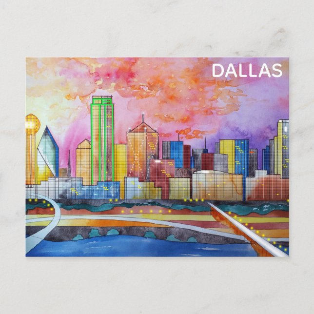 Dallas Texas Watercolor City Skyline Postkarte (Vorderseite)