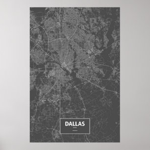 Dallas, Texas (weiß auf schwarz) Poster
