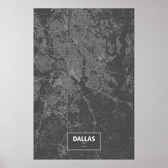 Dallas, Texas (weiß auf schwarz) Poster (Vorne)