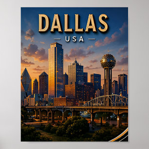 Dallas Travel Skyline und Reunion Tower Poster