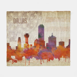 Dallas, TX   Aquarell-Stadt-Skyline Fleecedecke