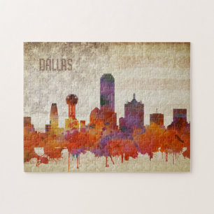 Dallas, TX Aquarell-Stadt-Skyline Puzzle