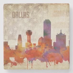 Dallas, TX   Aquarell-Stadt-Skyline Steinuntersetzer