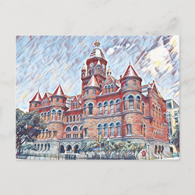 Dallas, TX Old Red Courthouse Malerei Postkarte (Vorderseite)