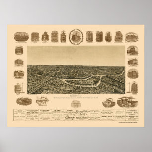 Dallas, TX Panorama Karte - 1892 Poster