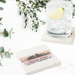 Dallas TX Skyline Latitude und Länge Steinuntersetzer