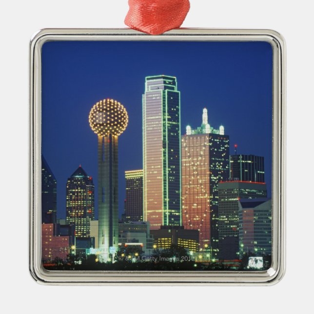'Dallas, TX Skyline nachts mit Wiedersehen Tower Ornament Aus Metall (Vorne)