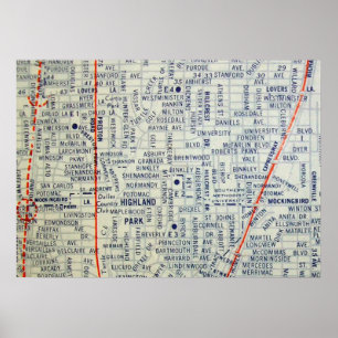 Dallas, TX Vintag Map Poster