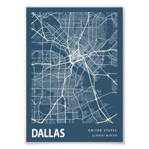 Dallas - United Staaten Blueprint City Map Fotodruck