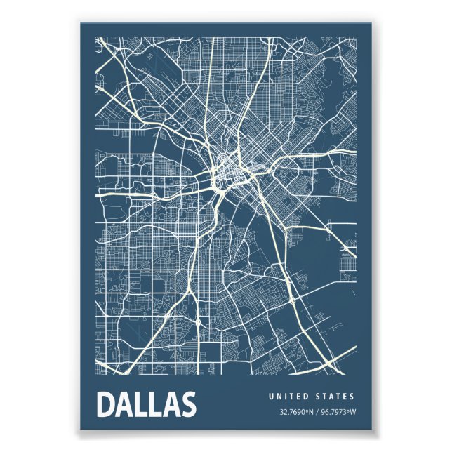 Dallas - United Staaten Blueprint City Map Fotodruck (Vorne)