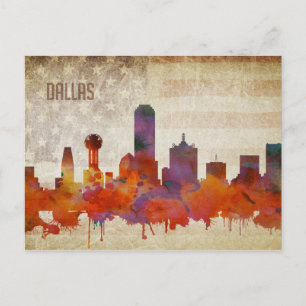 Dallas   Wasserfarbe Stadt Skyline Postkarte