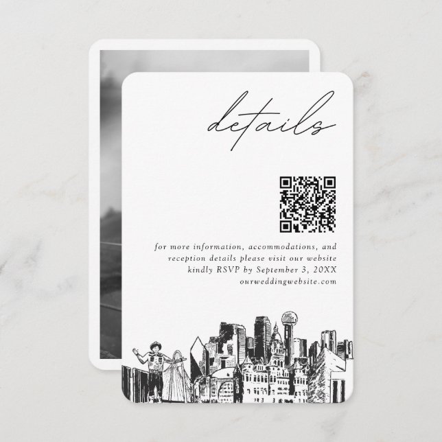 Dallas Wedding Details QR Code Small Begleitkarte (Vorne/Hinten)