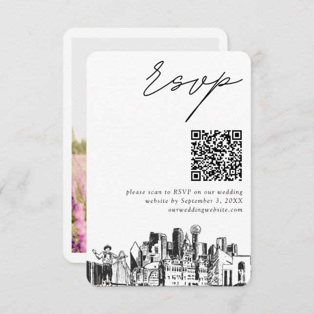 Dallas Wedding RSVP QR Code Small Enclosure Card Begleitkarte (Vorne/Hinten)