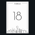 Dallas Wedding | TISCHNUMMER<br><div class="desc">Eine einzigartige Hochzeitskarte für eine Tischnummer, die in der wunderschönen Stadt Dallas stattfindet. Es bietet eine vereinfachte Tischnummer, die über einer stilisierten Version der einzigartigen Skyline der berühmten Stadt ruht. Dieser Artikel ist Teil einer umfangreicheren mehrteiligen Sammlung mit Artikeln, die auf den Tag der Hochzeit und nach Ihrer Hochzeitsfeier zugeschnitten...</div>