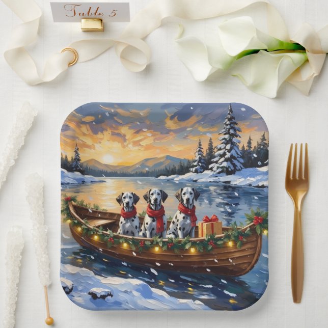 Dalmatian Christmas Boat Holiday Pappteller (Hochzeit)