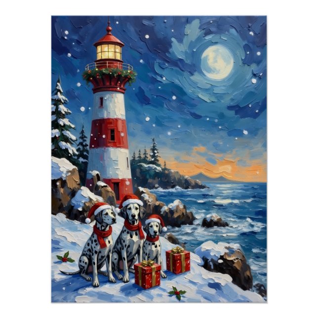 Dalmatian Christmas Lighthouse Holiday Poster (Vorderseite)