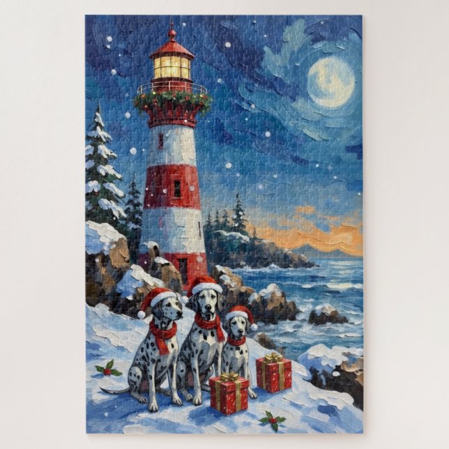 Dalmatian Christmas Lighthouse Holiday Puzzle (Vertikal)