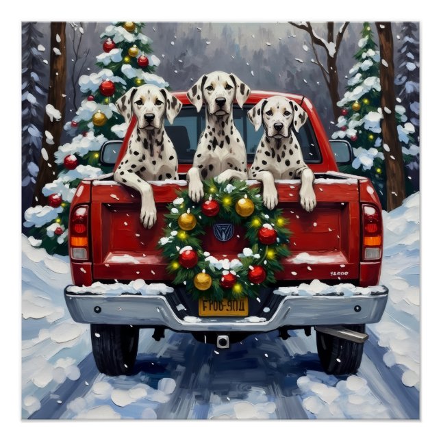 Dalmatian Christmas Red Truck Holiday Poster (Vorderseite)