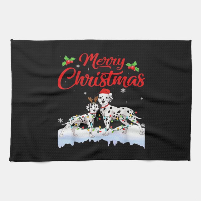 Dalmatian Dog Christmas Lights Santa Hat Xmas Dog  Geschirrtuch (Horizontal)