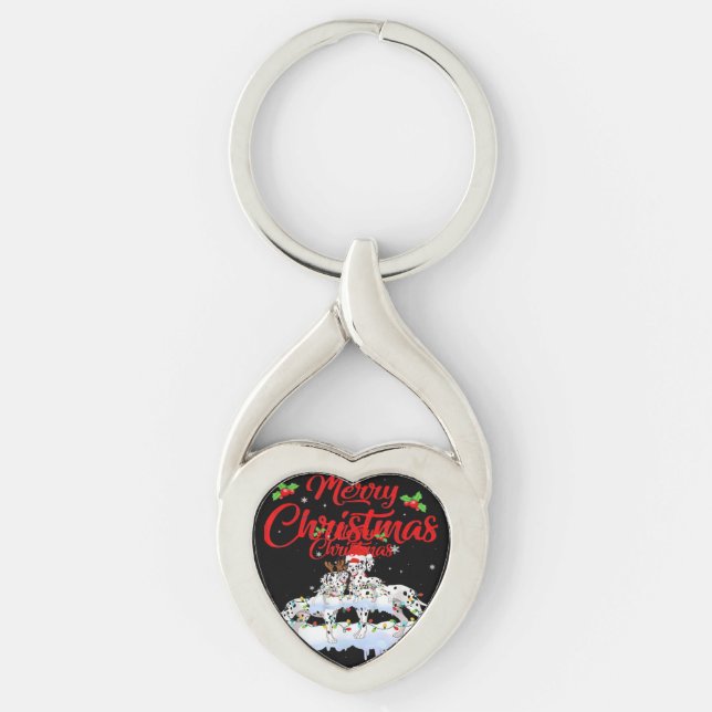 Dalmatian Dog Christmas Lights Santa Hat Xmas Dog  Schlüsselanhänger (Vorderseite)