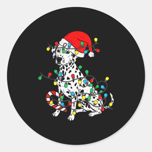 Dalmatian Dog Christmas Lights Santa Xmas Pet Dog  Runder Aufkleber (Vorderseite)