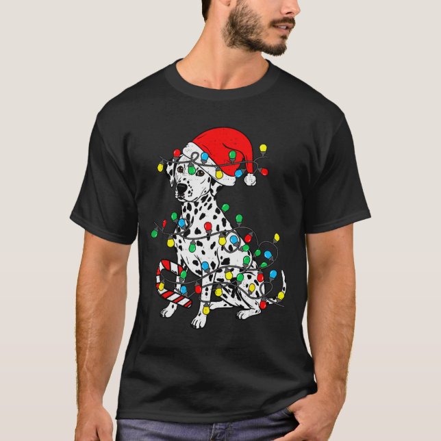 Dalmatian Dog Christmas Lights Santa Xmas Pet Dog  T-Shirt (Vorderseite)