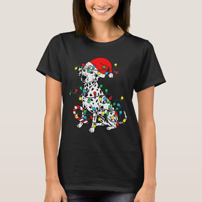 Dalmatian Dog Christmas Lights Santa Xmas Pet Dog  T-Shirt (Vorderseite)