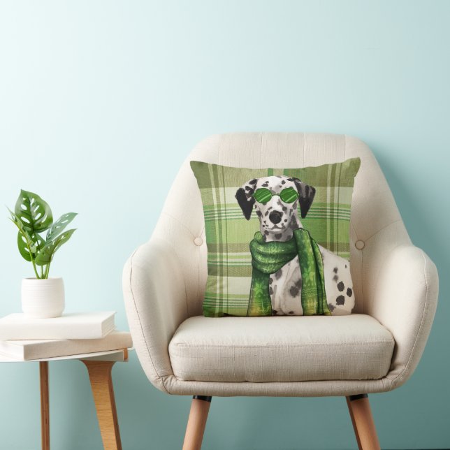 Dalmatian Dog in Sunglasses and Green Plaid  Kissen (Stuhl )