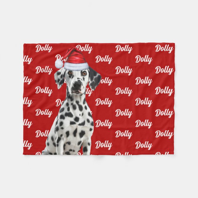 Dalmatian Dog Name on Red Christmas Holiday Fleecedecke (Vorderseite (Horizontal))