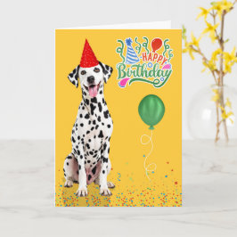 Dalmatian Dog Party Hat Yellow Birthday Karte