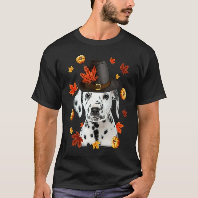Dalmatian Dog Pilgrim Hat Fall Happy Thanksgiving T-Shirt (Vorderseite)