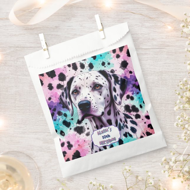 Dalmatian Dog Pink Purple Turquoise Birthday Geschenktütchen (Ausgeschnitten)