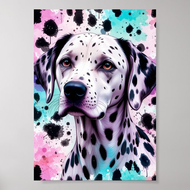 Dalmatian Dog Pink Purple Turquoise Watercolor Poster (Vorne)