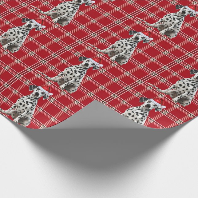 Dalmatian Dog Red Holiday Plaid Christmas Geschenkpapier (Ecke)