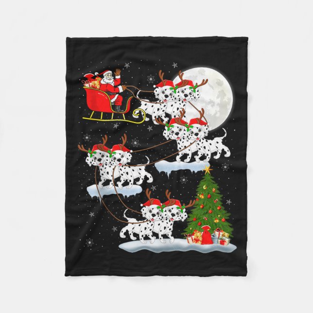 Dalmatian Dog Santa Sleigh Flying Funny Magical Ch Fleecedecke (Vorderseite)
