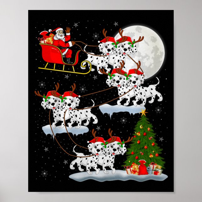Dalmatian Dog Santa Sleigh Flying Funny Magical Ch Poster (Vorne)