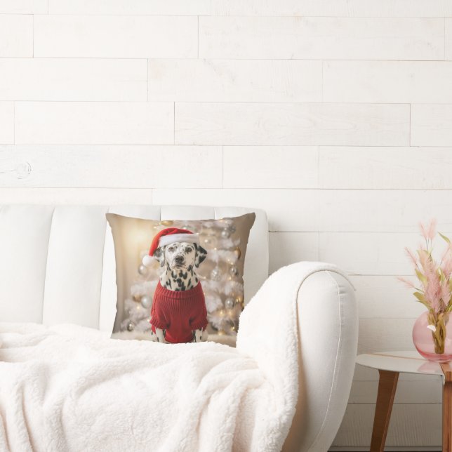 Dalmatian Dog Wearing a Red Christmas Sweater Kissen (Liege)