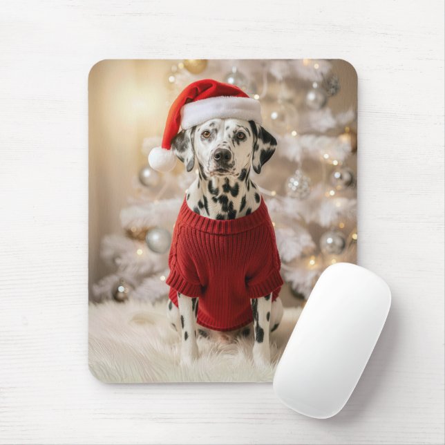 Dalmatian Dog Wearing a Red Christmas Sweater Mousepad (Mit Mouse)