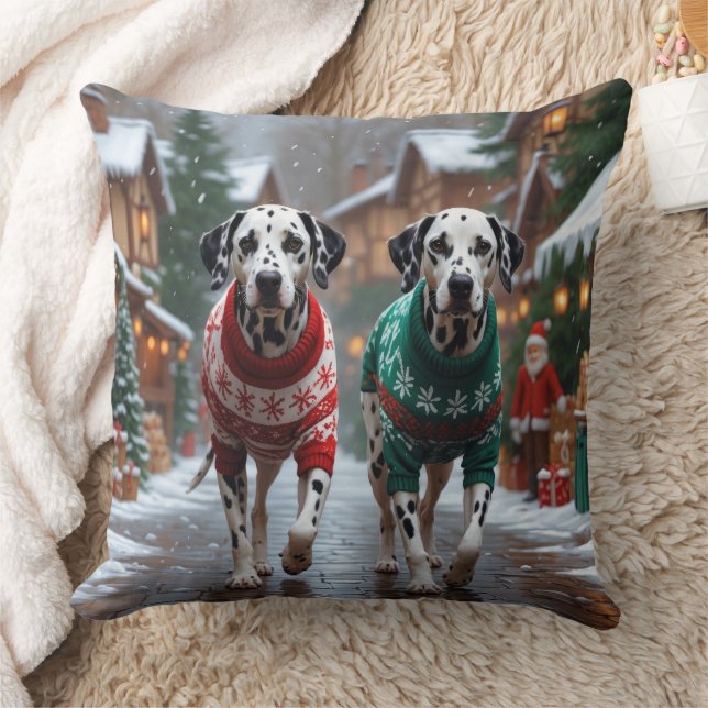 Dalmatian Dogs Christmas Snow Holiday  Kissen (Decke)