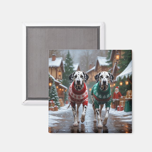 Dalmatian Dogs Christmas Snow Holiday  Magnet (Vorderseite/Rückseite)