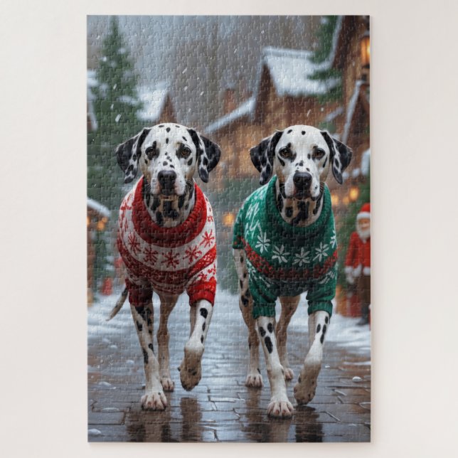 Dalmatian Dogs Christmas Snow Holiday  Puzzle (Vertikal)
